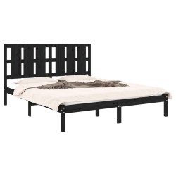 Cadre de lit sans matelas noir 150x200 cm bois massif 