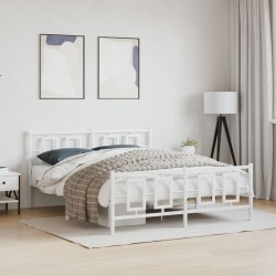 Cadre de lit métal sans matelas et pied de lit blanc 150x200 cm 