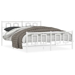 Cadre de lit métal sans matelas et pied de lit blanc 150x200 cm 