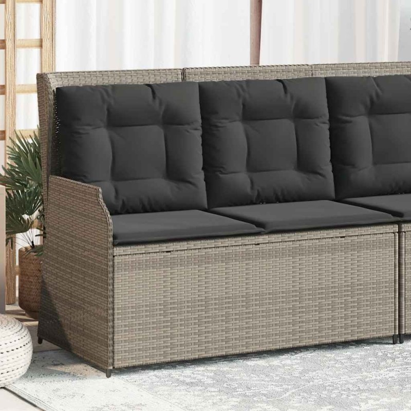 Banc inclinable de jardin et coussins gris clair résine tressée 