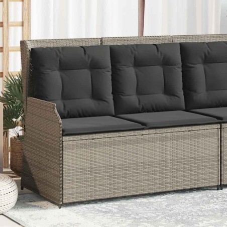 Banc inclinable de jardin et coussins gris clair résine tressée 