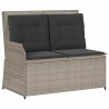 Banc inclinable de jardin et coussins gris clair résine tressée 