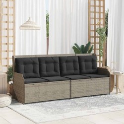 Banc inclinable de jardin et coussins gris clair résine tressée 