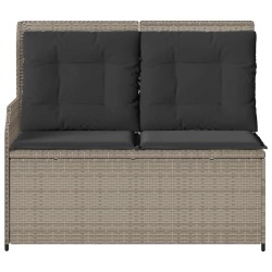 Banc inclinable de jardin et coussins gris clair résine tressée 