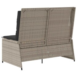 Banc inclinable de jardin et coussins gris clair résine tressée 