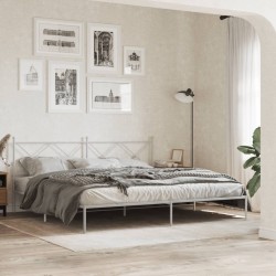 Cadre de lit métal sans matelas et tête de lit blanc 200x200 cm 