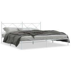 Cadre de lit métal sans matelas et tête de lit blanc 200x200 cm 