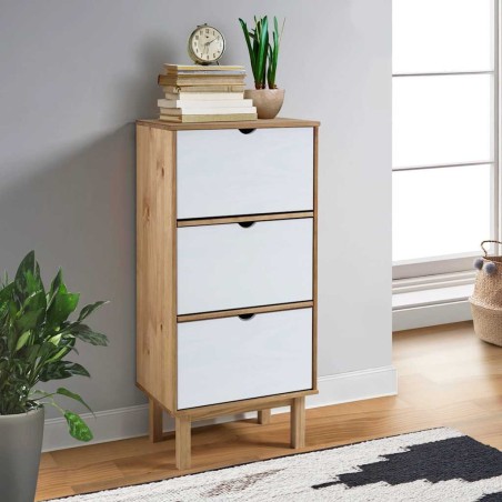 Armoire à chaussures OTTA et 3 tiroirs Marron et blanc Bois pin 