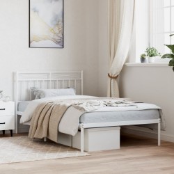 Cadre de lit métal sans matelas et tête de lit blanc 107x203 cm 