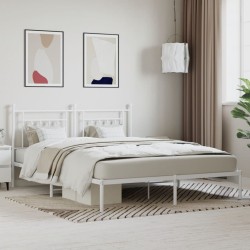Cadre de lit métal sans matelas et tête de lit blanc 160x200 cm 