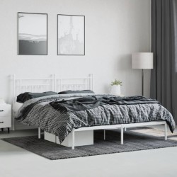 Cadre de lit métal sans matelas et tête de lit blanc 160x200 cm 