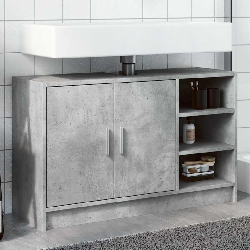 Armoire d'évier gris béton 90x29x55 cm bois d'ingénierie 