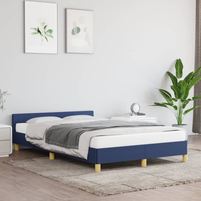 Cadre de lit sans matelas bleu 120x190 cm tissu 