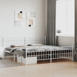 Cadre de lit métal sans matelas et pied de lit blanc 200x200 cm 