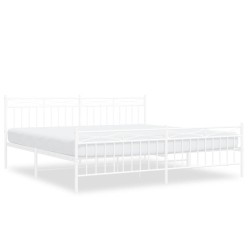 Cadre de lit métal sans matelas et pied de lit blanc 200x200 cm 