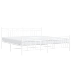 Cadre de lit métal sans matelas et pied de lit blanc 200x200 cm 