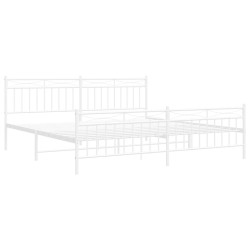 Cadre de lit métal sans matelas et pied de lit blanc 200x200 cm 