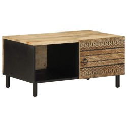 Table basse noir 80x50x40 cm bois de manguier massif brut 