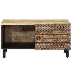 Table basse noir 80x50x40 cm bois de manguier massif brut 