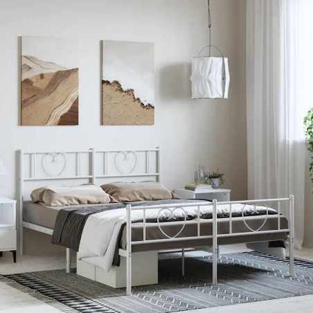 Cadre de lit métal sans matelas et pied de lit blanc 150x200 cm 