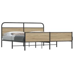 Cadre de lit en métal sans matelas chêne fumé 150x200 cm 