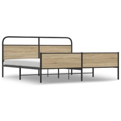 Cadre de lit en métal sans matelas chêne fumé 150x200 cm 