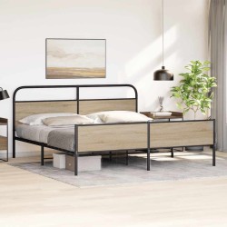 Cadre de lit en métal sans matelas chêne fumé 150x200 cm 