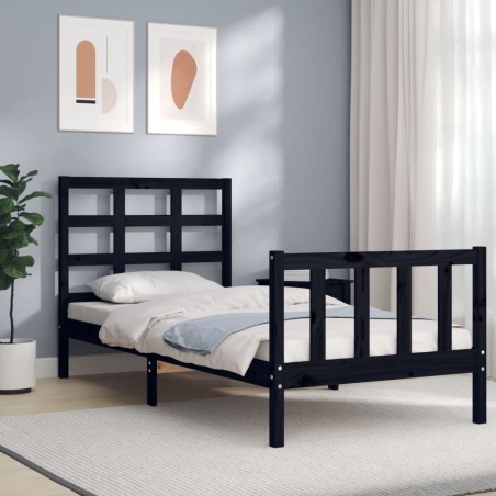 Cadre de lit sans matelas noir bois de pin massif 