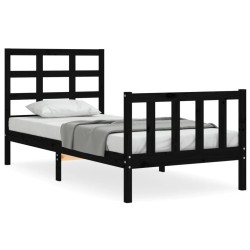 Cadre de lit sans matelas noir bois de pin massif 