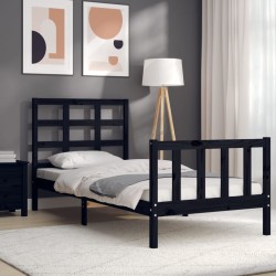 Cadre de lit sans matelas noir bois de pin massif 