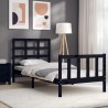 Cadre de lit sans matelas noir bois de pin massif 