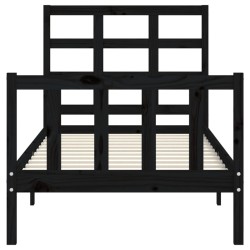 Cadre de lit sans matelas noir bois de pin massif 