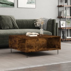 Table basse chêne fumé 80x80x36,5 cm bois d'ingénierie 
