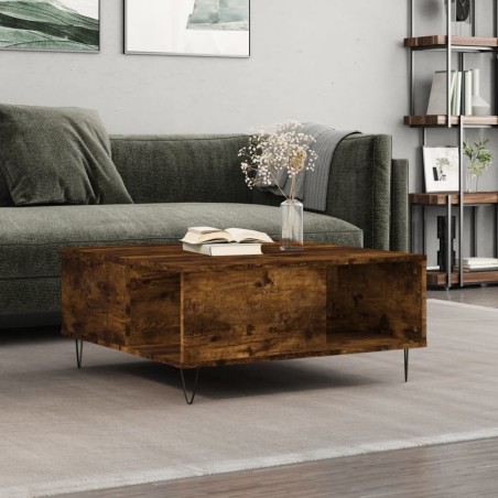 Table basse chêne fumé 80x80x36,5 cm bois d'ingénierie 
