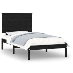 Cadre de lit sans matelas noir 75x190 cm bois massif 