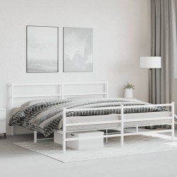 Cadre de lit métal sans matelas et pied de lit blanc 200x200 cm 