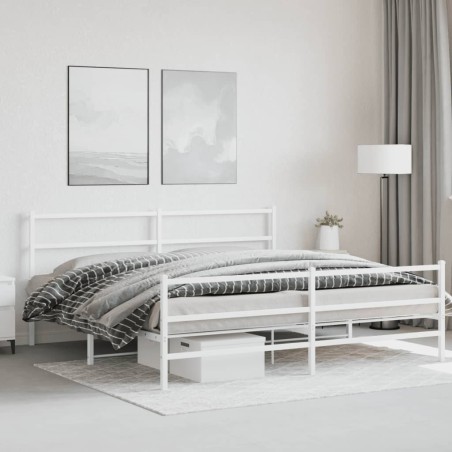 Cadre de lit métal sans matelas et pied de lit blanc 200x200 cm 