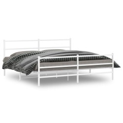 Cadre de lit métal sans matelas et pied de lit blanc 200x200 cm 