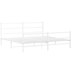 Cadre de lit métal sans matelas et pied de lit blanc 200x200 cm 