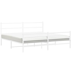 Cadre de lit métal sans matelas et pied de lit blanc 200x200 cm 