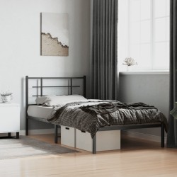 Cadre de lit métal sans matelas avec tête de lit noir 107x203cm 