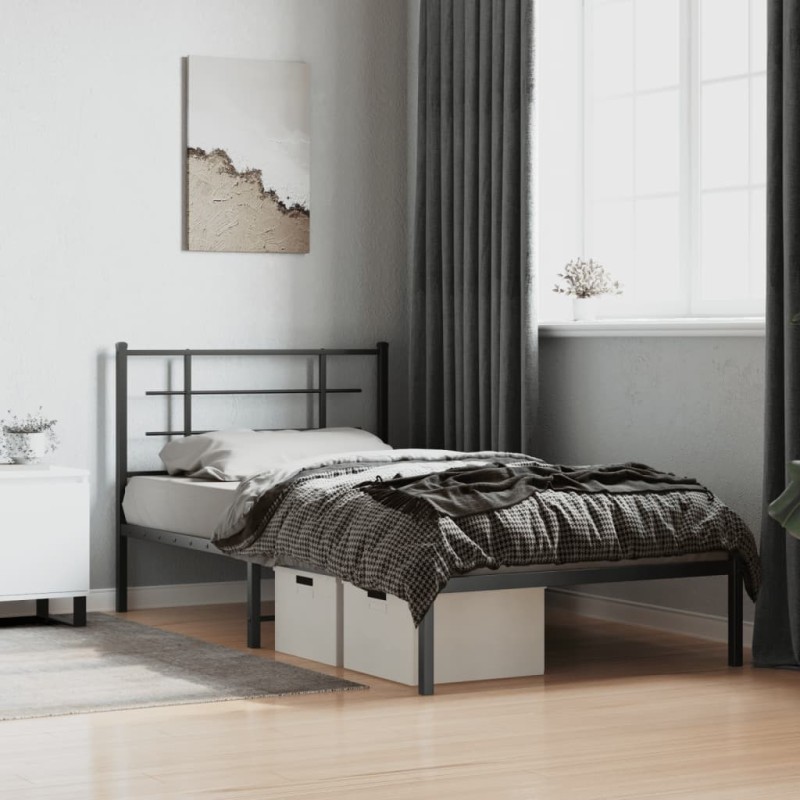 Cadre de lit métal sans matelas avec tête de lit noir 107x203cm 