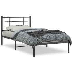 Cadre de lit métal sans matelas avec tête de lit noir 107x203cm 