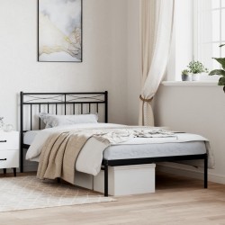 Cadre de lit métal sans matelas avec tête de lit noir 107x203cm 