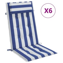 Coussins de chaise à dossier haut lot de 6 rayures bleu/blanc 