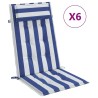Coussins de chaise à dossier haut lot de 6 rayures bleu/blanc 