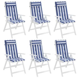 Coussins de chaise à dossier haut lot de 6 rayures bleu/blanc 