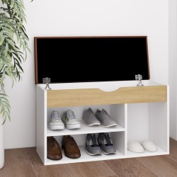 Banc à chaussures et coussin Blanc chêne sonoma Bois ingénierie 