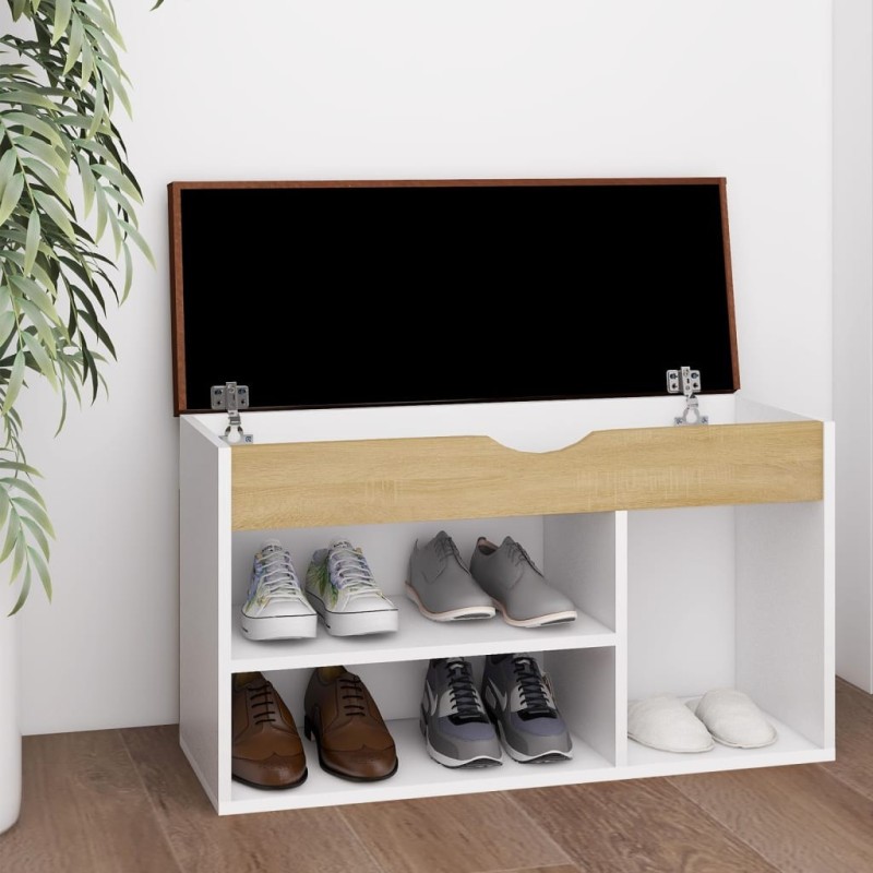 Banc à chaussures et coussin Blanc chêne sonoma Bois ingénierie Banc à chaussures et coussin Blanc chêne sonoma Bois ingénierie