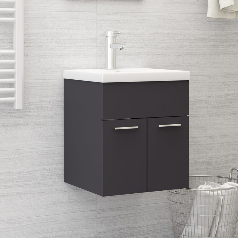 Armoire d'évier avec lavabo intégré Gris Aggloméré 